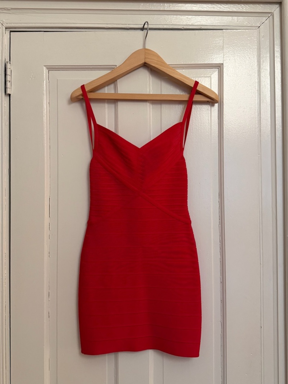 Herve Leger Red Spaghetti-Strap Bandage Mini Dress